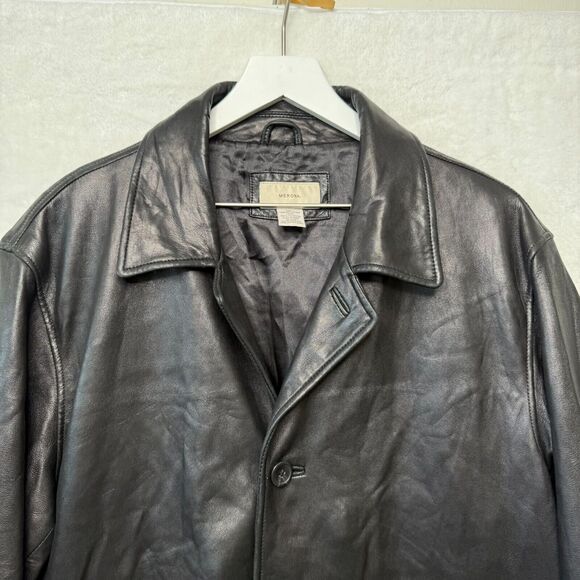 MERONA Genuine Soft Leather‎ Jacket Coat Button Outdoor Y2K VTG Black Mens L - Picture 2 of 8